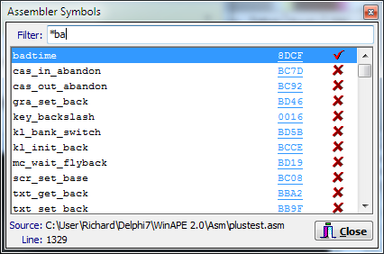 Assembler Symbols Window